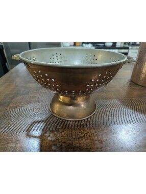 ODI Vintage Copper Strainer Colander w Brass Handles Pedestal Base 9x5.5" Korea
